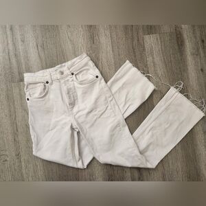 Zara High-Waisted White Distressed Denim Jeans